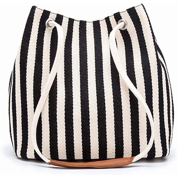 CoCopeanut Canvas Handbag for Women Casual Shoulder Bag Striped Crossbody Bag Commuter Satchel Large Capacity Tote Bag Purse