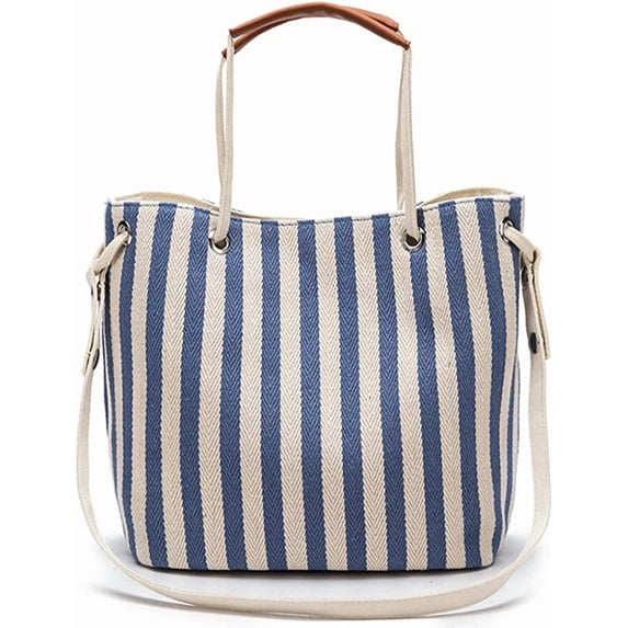 CoCopeanut Canvas Handbag for Women Casual Shoulder Bag Striped Crossbody Bag Commuter Satchel Large Capacity Tote Bag Purse