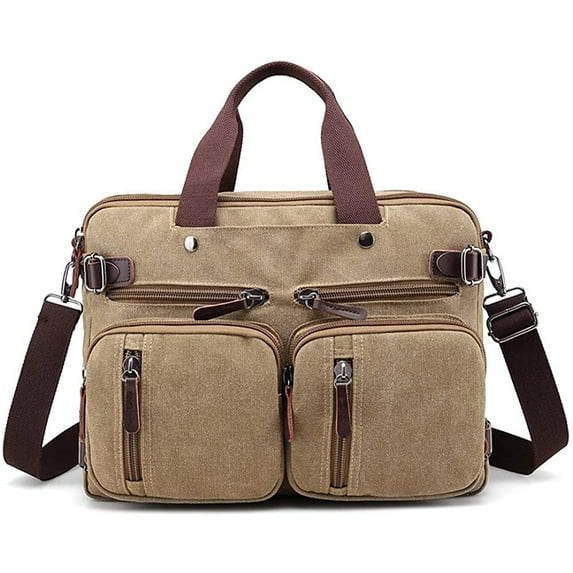 CoCopeanut Canvas Laptop Bag for Men Vintage Convertible Messenger Bag Fits 15.6 Inch Laptop