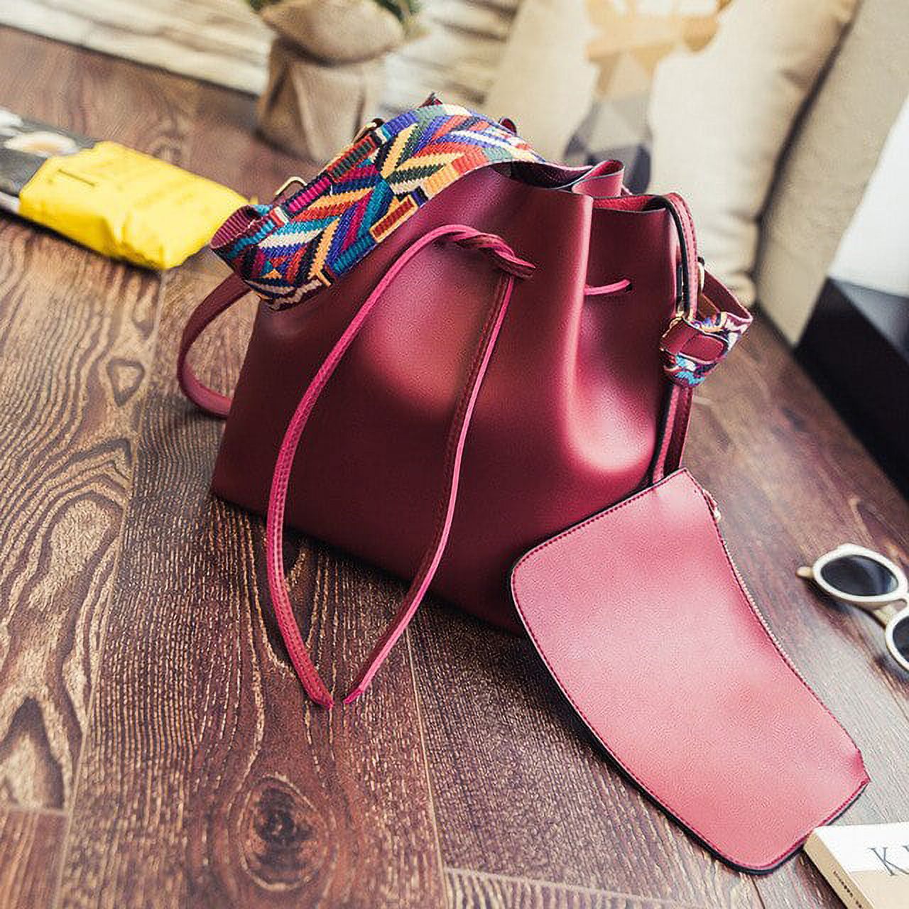 CoCopeanut Casual Women Shoulder Crossbody Bags Designer Wide Strap  Handbags Luxury Pu Leather Large Buckets Bag Tote Purse