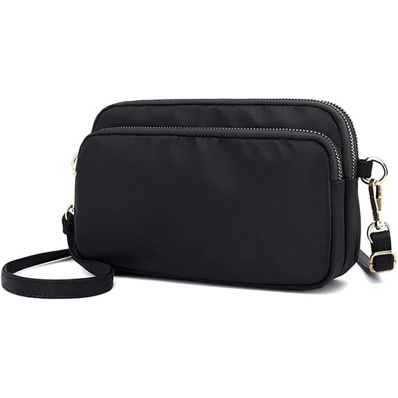 CoCopeanut Crossbady Bag for Women Multi Zip Pocket Shoulder Bag Nylon Handbag Clutch Bag with Wrist Strap Casual Purse