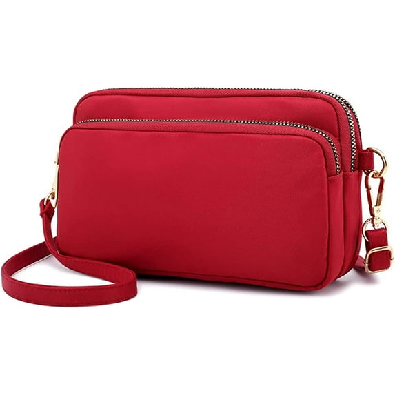 CoCopeanut Crossbady Bag for Women Multi Zip Pocket Shoulder Bag Nylon Handbag Clutch Bag with Wrist Strap Casual Purse