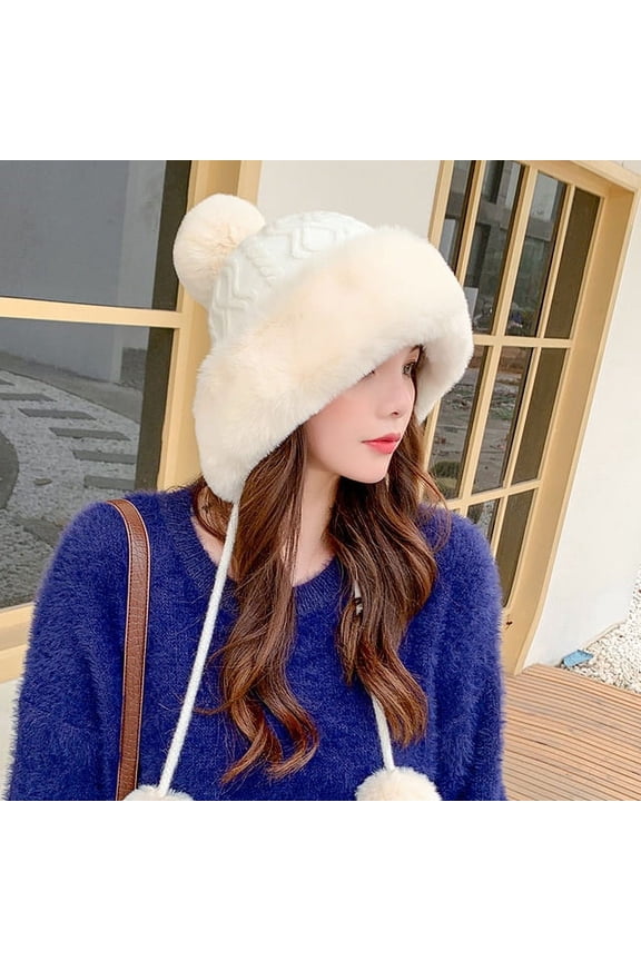 Elegant Girls Thicken Ski Snow Cap New Fashion PomPoms Winter Women Beanie Hats Female Skullies Warm Knit Hat Soft Outdoor Cap