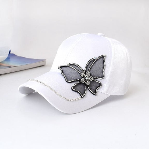 CoCopeanut Fashion Butterfly Rhinestone Baseball Cap Women Summer Silk Satin Visor Sun Hat Leisure Adjustable Lady Snapback Caps Gifts