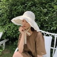 thumbnail image 1 of CoCopeanut Fashion Straw Hat Women Summer Floral Lace Beach Hat Holiday Sun Visor Strap Adjustable Wide Brim Floppy Hat Girl Cap Elegant, 1 of 6