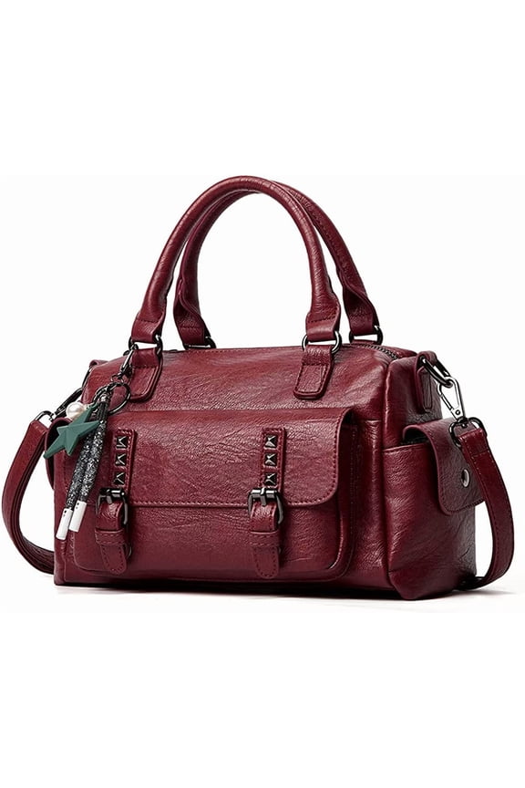 Faux Leather Shoulder Bag for Women Flap Handbag Willow Nail Crossbody Bag Large Capacity Purse Retro Satchel