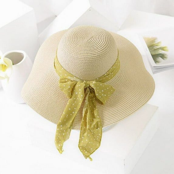 CoCopeanut Foldable Big Brim Floppy Girls Straw Hat Sun Hat with Bowknot Elegant Protection Shading Fashion Beach Caps for Women 2022 New