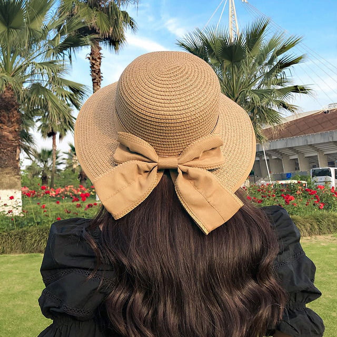 CoCopeanut Foldable Big Brim Floppy Girls Straw Hat Sun Hat with Bowknot  Elegant Protection Shading Fashion Beach Caps for Women 2022 New 