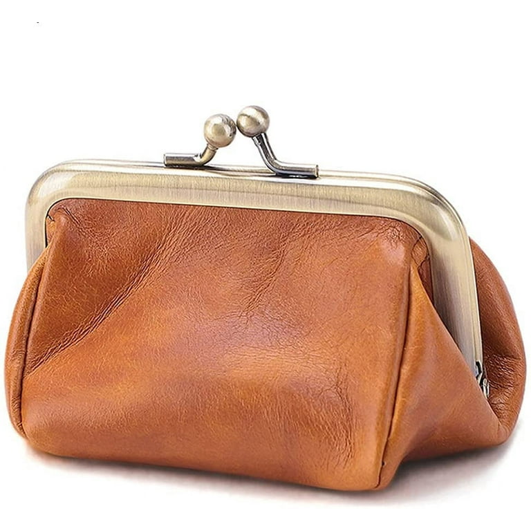 CoCopeanut Genuine Leather Clutch Bag for Women Kiss Lock Wallet Retro Coin Purse Coin Organizer Cute Purse