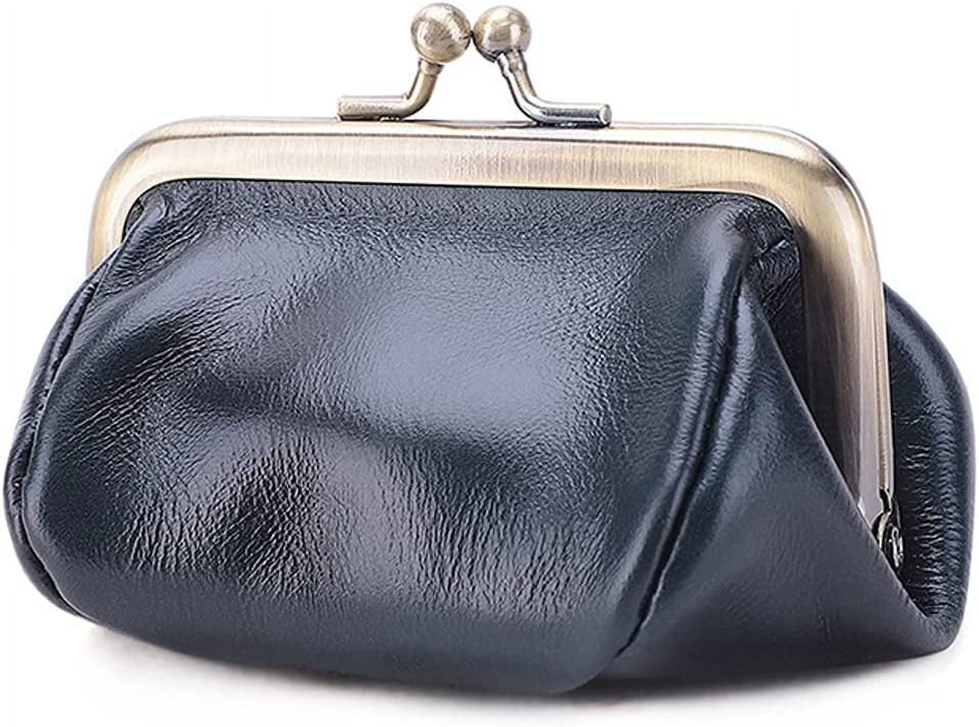 CoCopeanut Genuine Leather Clutch Bag for Women Kiss Lock Wallet