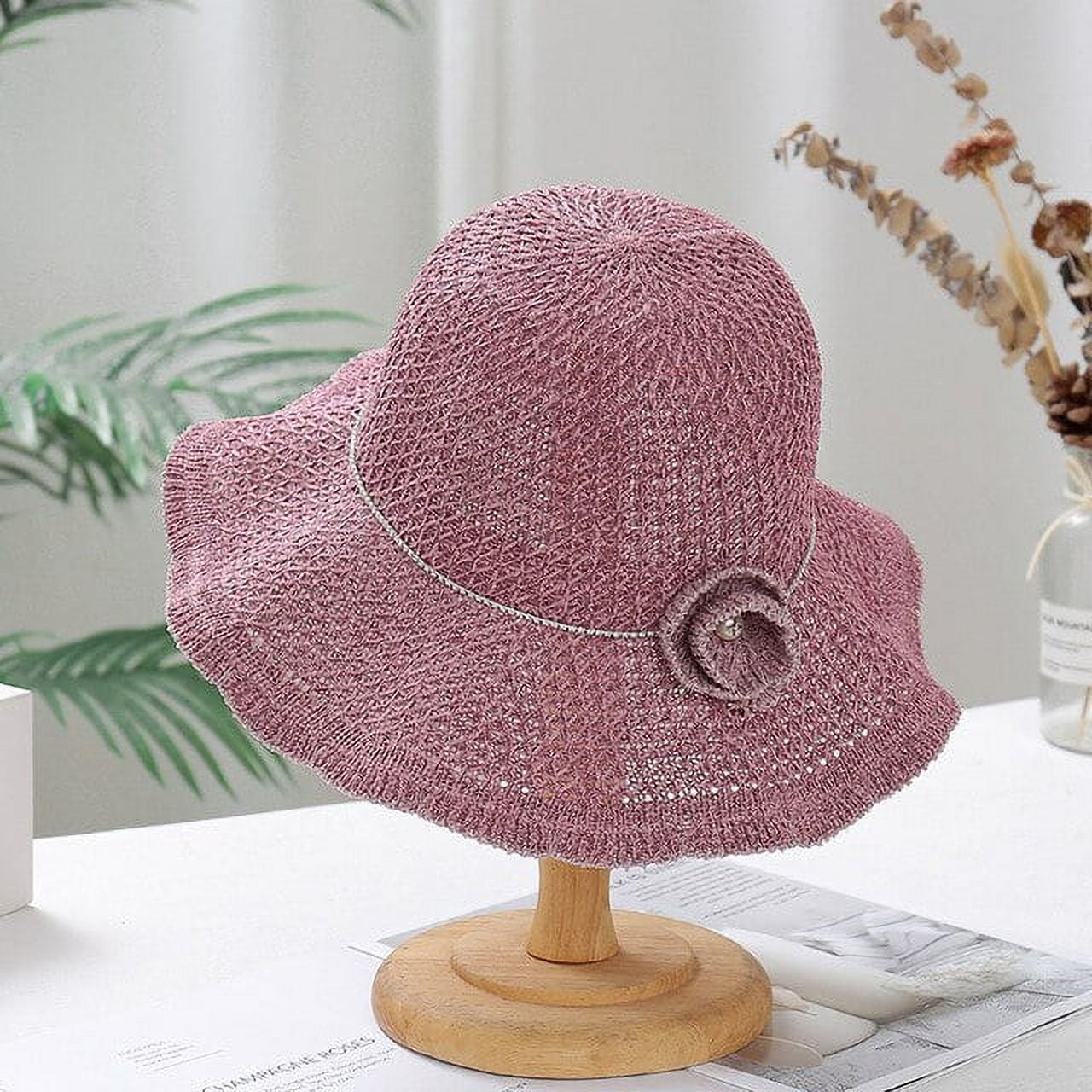 CoCopeanut Handmade Crochet Floppy Top Summer Hats Collapsible Dome Bucket Hat Hollow Out Solid Color Beach Caps Simplicity Soft Women Hat