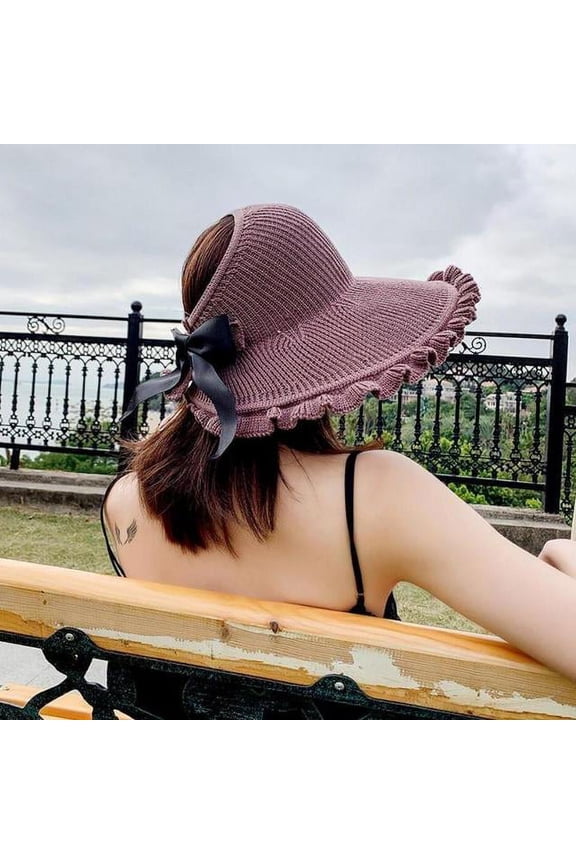 Hot Summer Sun Hat with Bow Tie Adjustable Big Heads Wide-brimmed Beach Hat UV Protection Packable Sun Visor Hat with 1PCS