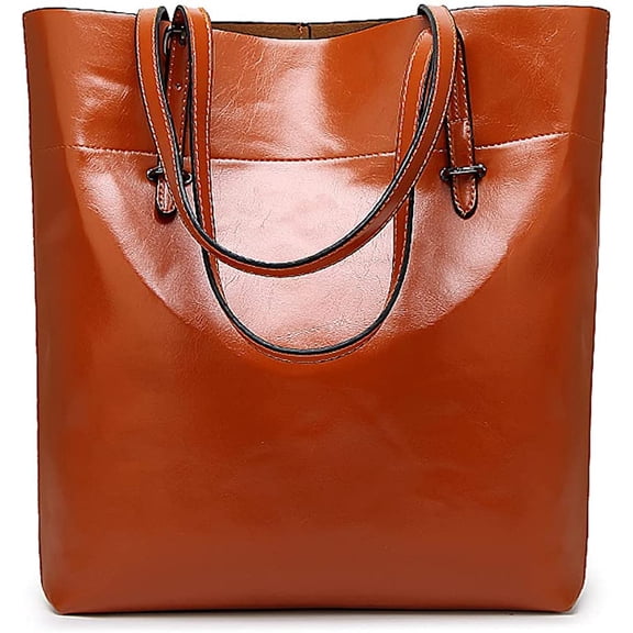 CoCopeanut Large Capacity Shoulder Bag for Women Oiled Waxed Leather Handbag Retro Tote Bag Commuter Satchel