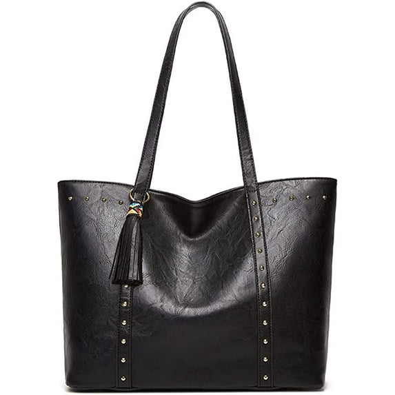 CoCopeanut Large Capacity Shoulder Bag for Women Soft Faux Leather Tote Bag Top Handle Handbag Retro Satchel