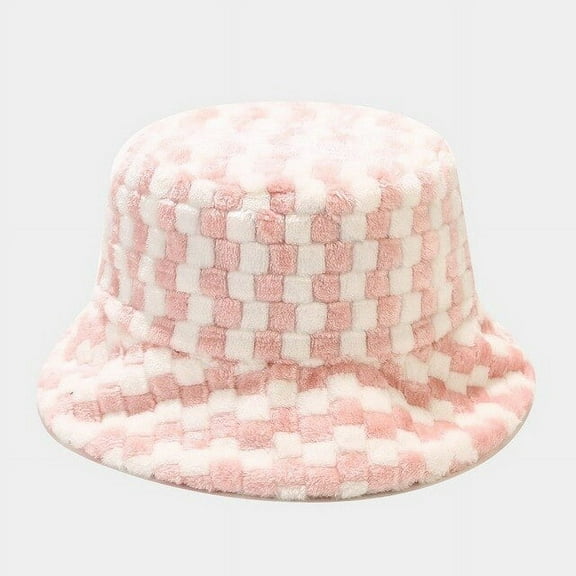 CoCopeanut New Artificial Rabbit Hair Fisherman Hat Winter Lattice Hats Women Black Plaid Hats Female Tweed Plaid Bucket Hats Ladies Panama