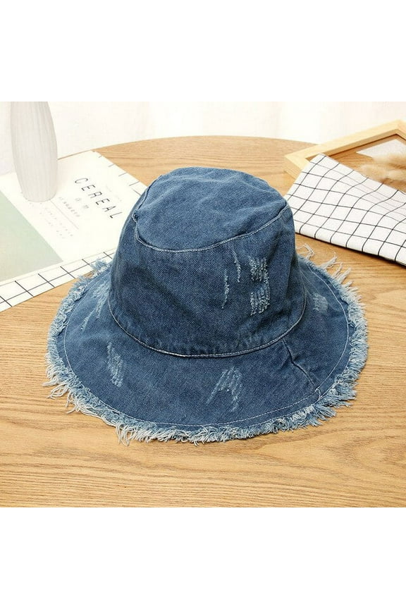 New Denim Raw Edge Women Man Bucket Hat with Holes Cowboy Unisex Autumn Winter Hat Women Sun Cap Fashion Sun Prevent Lady Hats