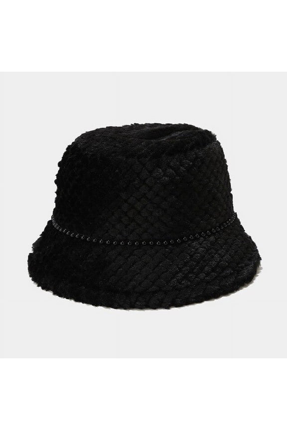 New Fine Lattice Hats for Women Autumn Winter Pearl Bucket Hats Lamb Plush Soft Warm Fisherman Hat Panama Casual Caps Lady Flat
