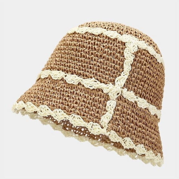 CoCopeanut New Foldable Handmade Fisherman Straw Hat Sunscreen Sweet Summer Vacation Casual Holiday Women's Girls Fashion Bucket Beach Hat