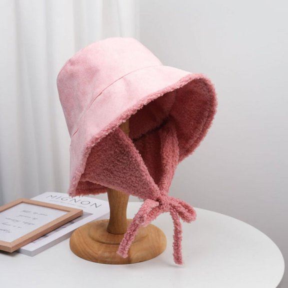 CoCopeanut New Lady Winter Hats Women Thick Bucket Hats with Earmuffs Solid Color Bucket Hat Warm Panama Hats Caps Outdoor Hat Riding Hat