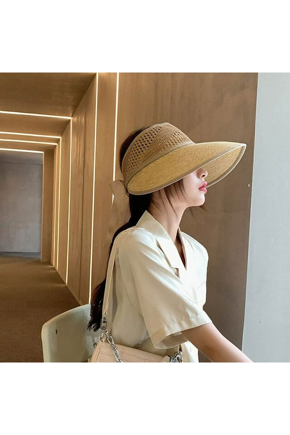 New Summer Adjustable Ribbon Empty Top Straw Hats for Women Foldable Wide Large Brim Beach Hat Chapeau Protection Cap