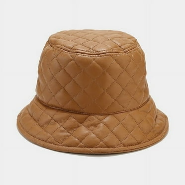 CoCopeanut New Winter Bucket Hat PU Lattice Solid Matte Fisherman Cap Fashion Warm Panama Hat Casual Outdoor Sunscreen Sun Cap for Women