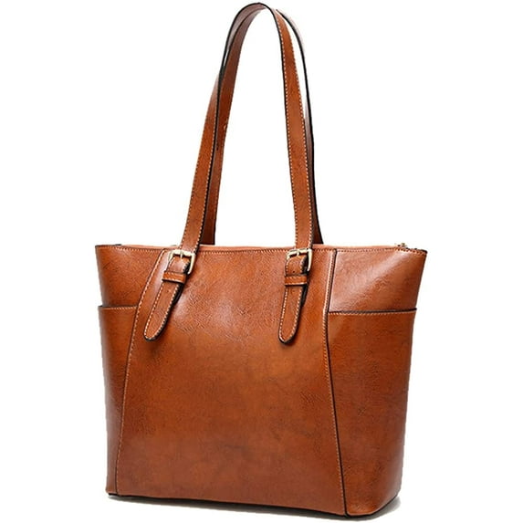 CoCopeanut Oiled Waxed Leather Tote Bag for Women Large Capacity Handbag Retro Shoulder Bag Commuter Satchel