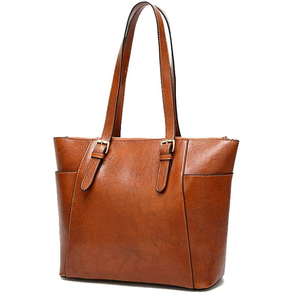 CoCopeanut Oiled Waxed Leather Tote Bag for Women Large Capacity Handbag Retro Shoulder Bag Commuter Satchel