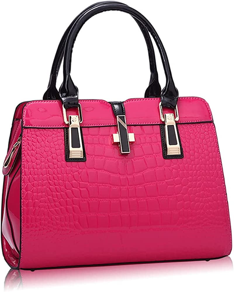 CoCopeanut Patent Leather Handbags for Women Crocodile Print Shoulder Bag  Top Handle Crossbody Bag Zipper Closure Tote Bag Purse 