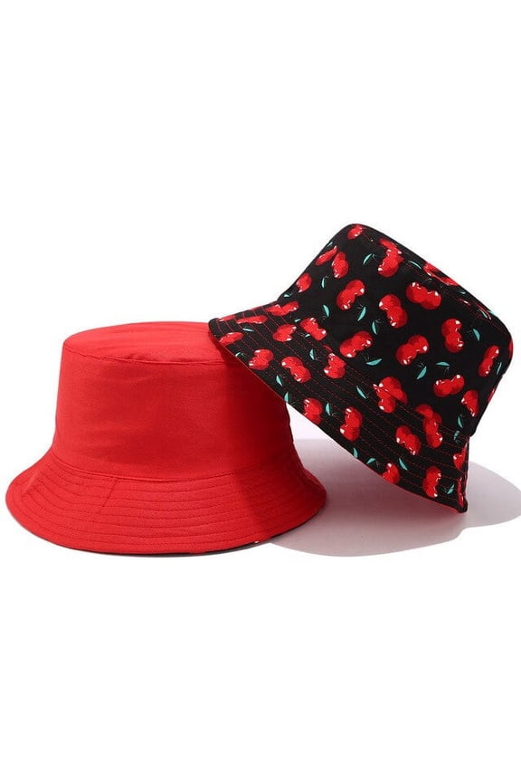 Popular Female Panama Cherry Double-Sided Bucket Hat Women Girls Foldable Outdoor Chapeau Sun Prevent Hats Cotton Fisherman Cap