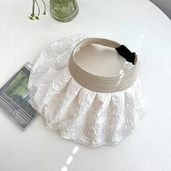 CoCopeanut Portable Foldable Wide Large Brim Sun Hat Beach Hats for Women Empty Top Visors Cap Hair Accessories Dual-Use Headband Gorras