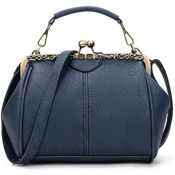 CoCopeanut Retro Hollow Handbag for Women Leather Shoulder Bag Evening Clutch Bag Kiss Lock Closure Crossbody Bag Purse