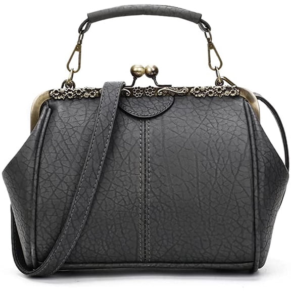 CoCopeanut Retro Hollow Handbag for Women Leather Shoulder Bag Evening Clutch Bag Kiss Lock Closure Crossbody Bag Purse