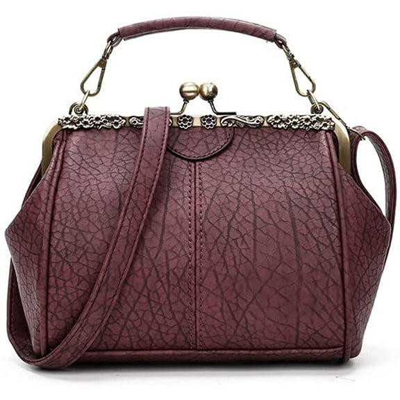 CoCopeanut Retro Hollow Handbag for Women Leather Shoulder Bag Evening Clutch Bag Kiss Lock Closure Crossbody Bag Purse