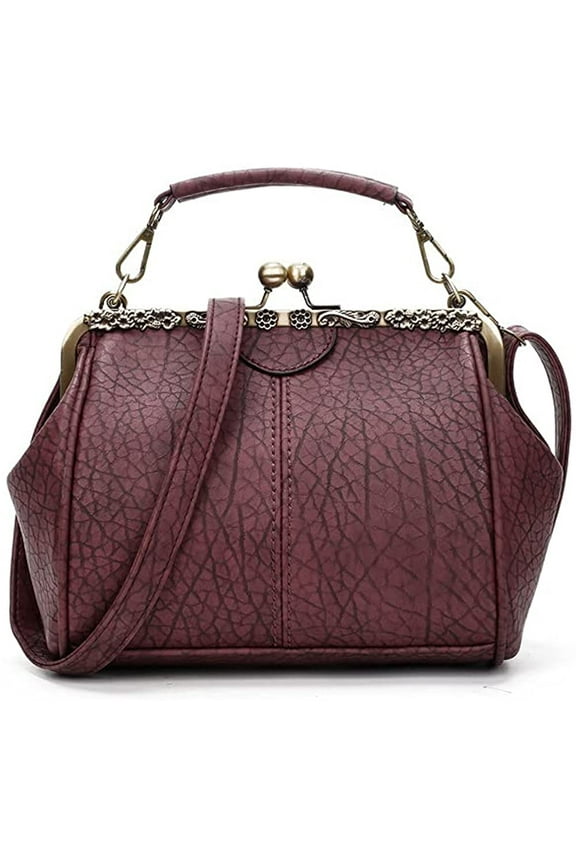 Retro Hollow Handbag for Women Leather Shoulder Bag Evening Clutch Bag Kiss Lock Closure Crossbody Bag Purse