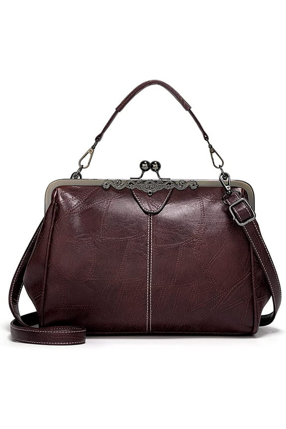 Retro Hollow Handbag for Women PU Leather Shoulder Bag Evening Clutch Bag Kiss Lock Closure Crossbody Bag Purse