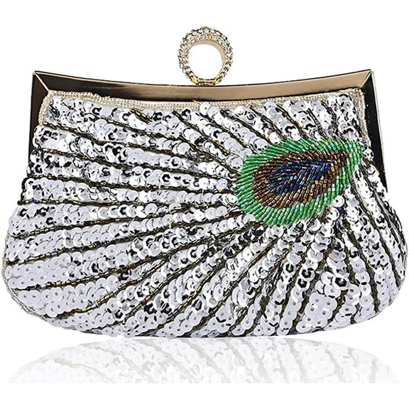 CoCopeanut Retro Peacock Handbag Sequin Clutch Bag Evening Shoulder Bag Wedding Crossbody Bag Prom Purse