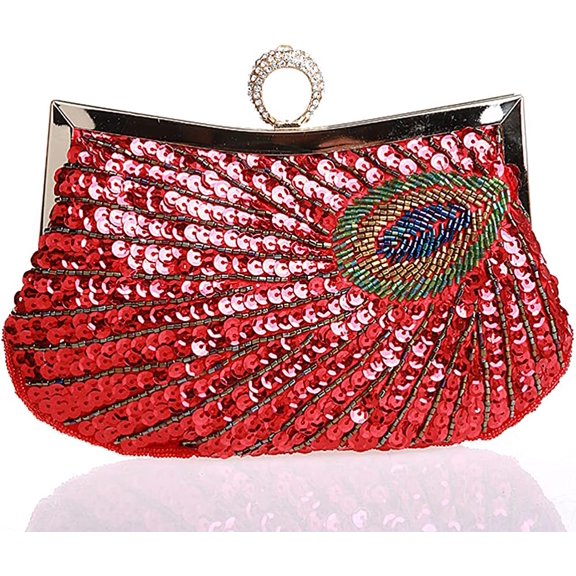 CoCopeanut Retro Peacock Handbag Sequin Clutch Bag Evening Shoulder Bag Wedding Crossbody Bag Prom Purse