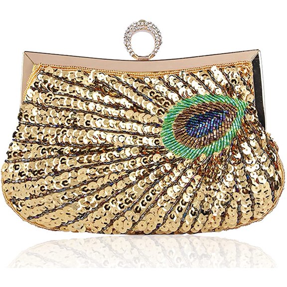 CoCopeanut Retro Peacock Handbag Sequin Clutch Bag Evening Shoulder Bag Wedding Crossbody Bag Prom Purse