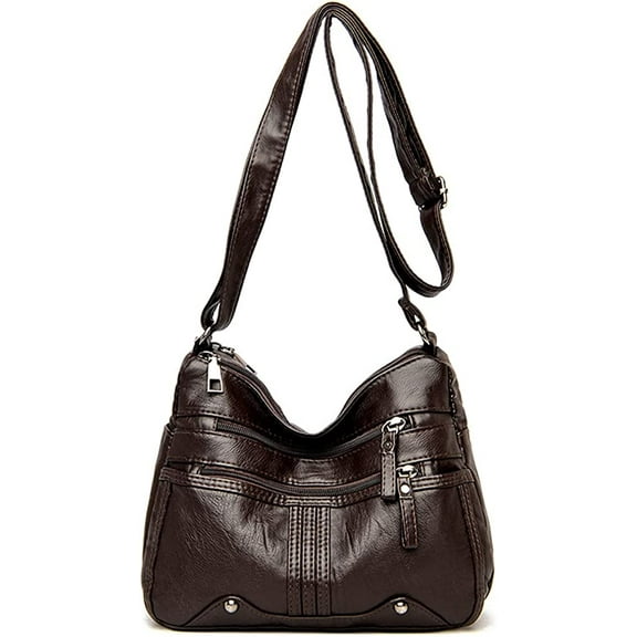 CoCopeanut Soft Faux Leather Shoulder Bag for Women Multi Zip Pocket Crossbody Bag Retro Handbag Large Capacity Satchel Purse