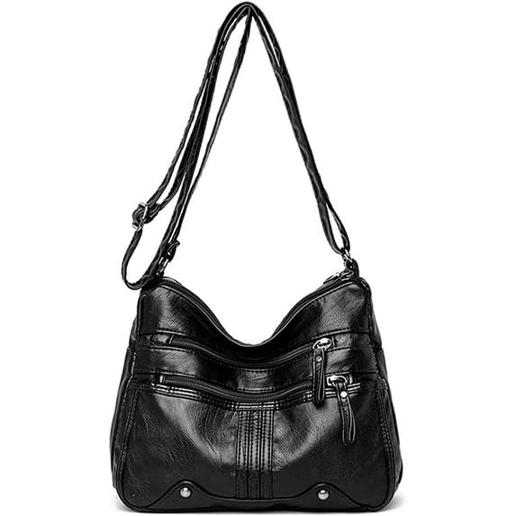 CoCopeanut Soft Faux Leather Shoulder Bag for Women Multi Zip Pocket Crossbody Bag Retro Handbag Large Capacity Satchel Purse