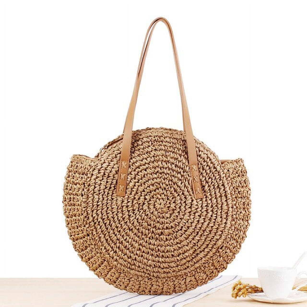 CoCopeanut Summer Round Straw Bags for Women Rattan Shoulder Bag Handmade Woven Beach Handbags Female Message Handbag Totes Bag Walmart