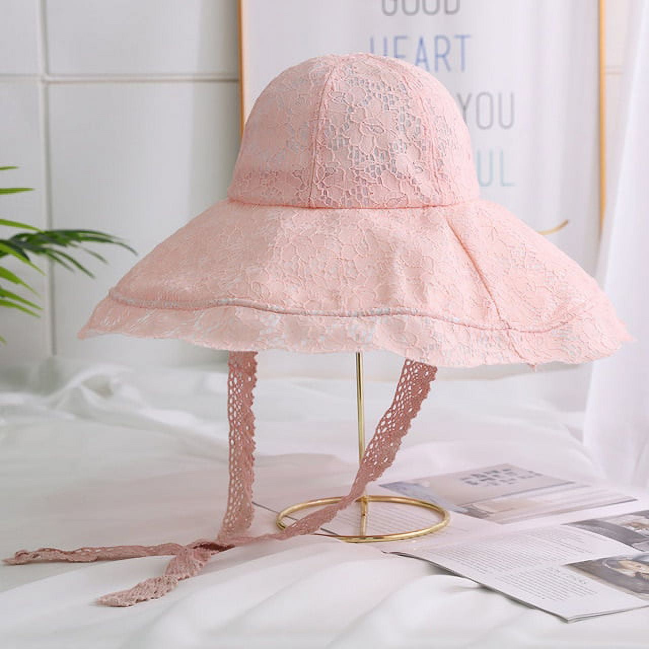 CoCopeanut Summer White Lace Fisherman Hat Female Japanese Big Head  Circumference Thin Section Breathable Sun Protection with Rope Bob Hat