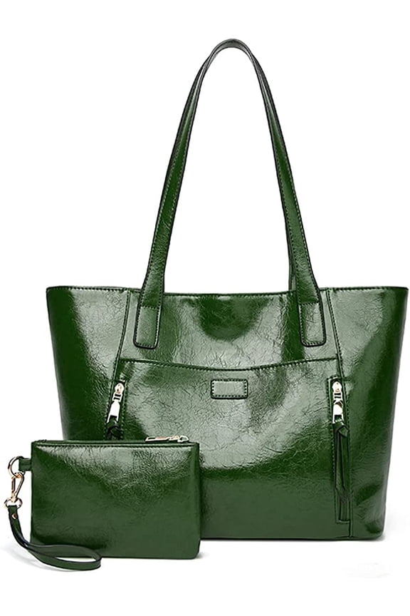 Top Handle Tote Bag Oil Wax Leather Shoulder Bag Large Capacity Crossbody Bag Multi Pocket Satchel Purse Set 2pcs