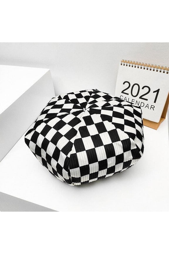 Topi Baret Kotak-kotak Musim Gugur Musim Dingin Baru untuk Wanita Baret Perancis Baret Mode Wanita Baret Houndstooth Baret Hitam dengan Dapat Disesuaikan