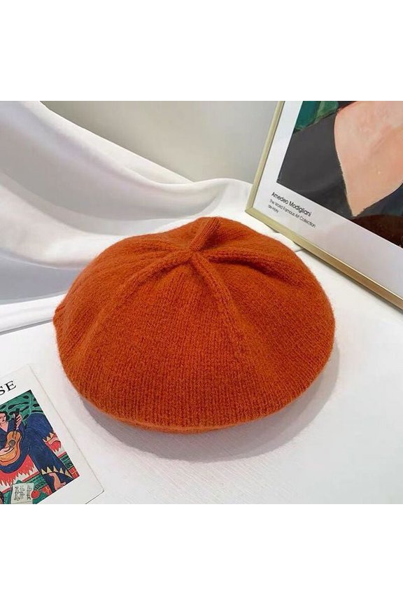 Topi Baret Rajutan Wanita Fashion Topi Hangat Wanita Warna Solid Topi Pelukis Musim Gugur Musim Dingin untuk Anak Perempuan Aksesori Topi Kasual