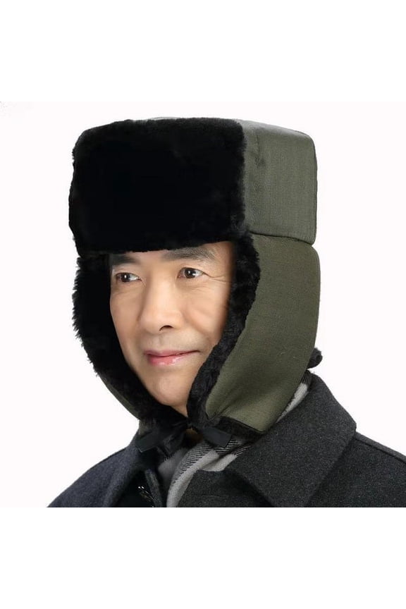Topi Bomber Topi Ushanka Rusia Hangat Pria Musim Dingin dengan Penutup Telinga Topi Pelindung Bulu Pu Topi Luar Ruangan Hangat
