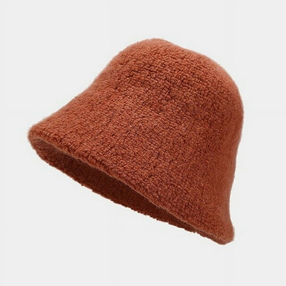 CoCopeanut Topi Ember Musim Dingin untuk Wanita Topi Pelindung Telinga Hangat Tebal Topi Wol Prancis Topi Nelayan Rajutan Hiking Luar Ruangan Wanita Panama