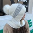 thumbnail image 1 of CoCopeanut Topi Musim Dingin 2022 Topi Kupluk Wanita Syal Topi Rajut Campuran Rambut Kelinci Berongga Hangat untuk Wanita Topi Pelindung Lapisan Ganda, 1 of 6
