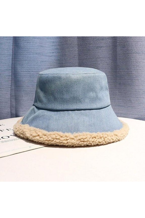 Topi Wanita Palsu Wol Domba Denim Topi Wanita Hangat Bulu Topi Ember Wanita Musim Dingin Bulu Imitasi Topi Matahari Luar Ruangan Topi Wanita Panama Topi Anak Perempuan