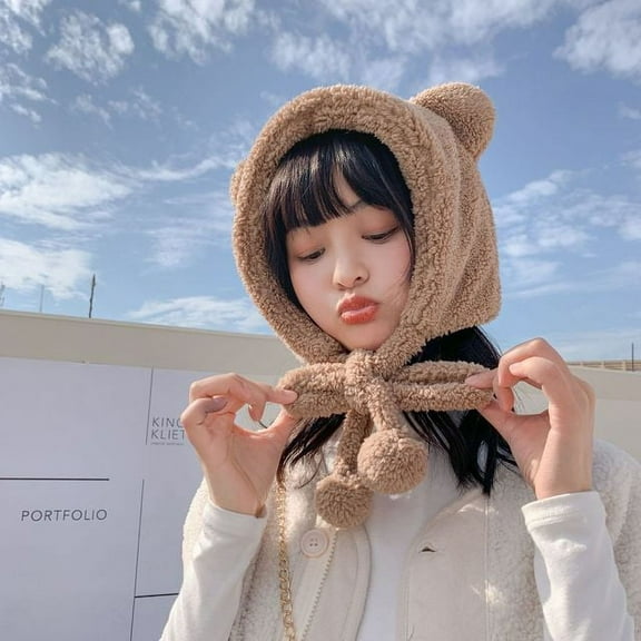 CoCopeanut Winter Cute Bear Ears Warm Hat Women Beanies Windproof Cap Student Women Add Wool Cap Female Hat Present Girl Outdoor Cap